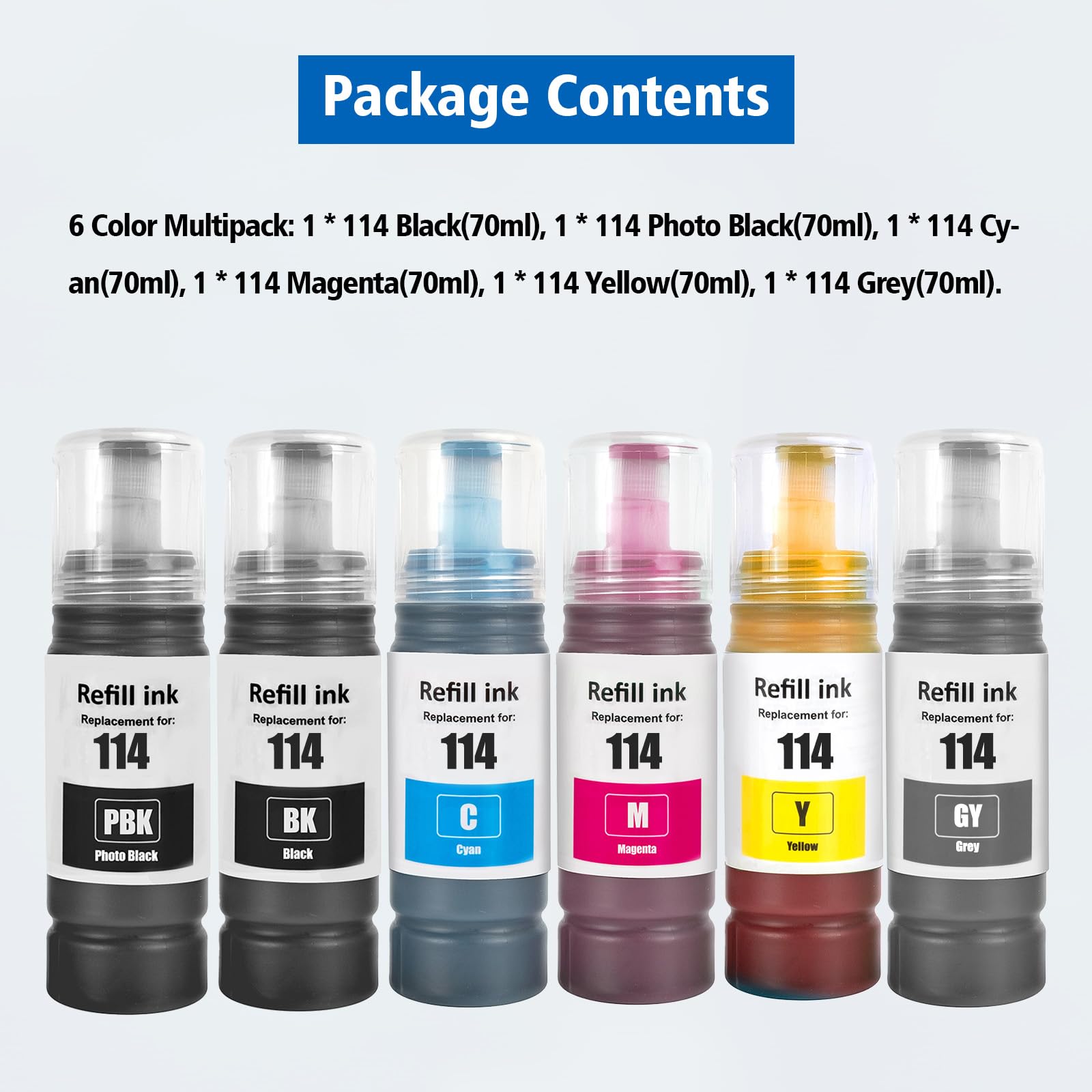 114 Inchiostro Compatibile per Epson EcoTank ET-8550 ET-8500 Stampante 6 Colori Multipla (BK/PBK/C/M/Y/GY)