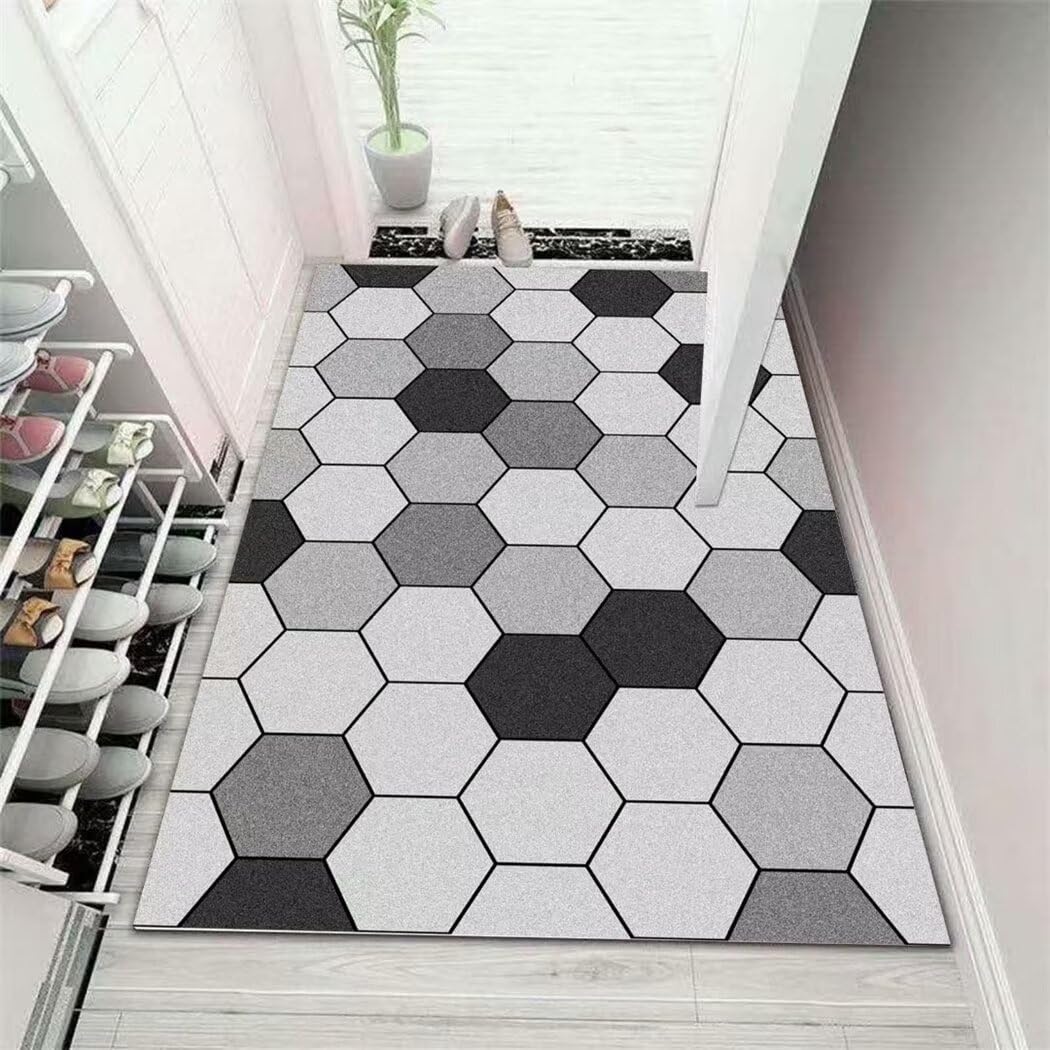 Tapis de couloir antidérapant et grand tapis géométrique gris