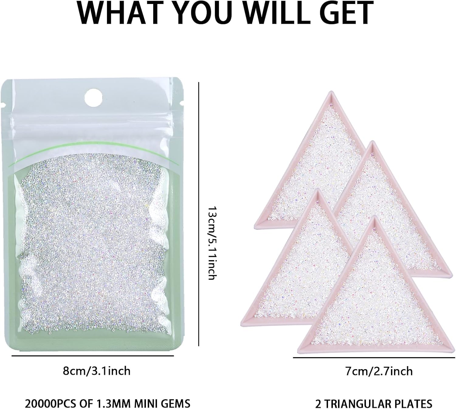 1.3mm Ultra Mini Nail Rhinestones 20000Pcs and Nail Diamonds Micro Pixie Crystals for Nails Iridescent AB Bling, Tiny Nail Gems Sugar Glitter Beads Nail Charms, 4Nail Tray(Clear AB)