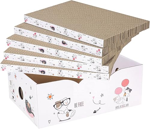 5 paquetes en 1 almohadilla para rascar para gatos con caja cartón rascador para gatos reversible duradero adecuado para que los gatos descansen