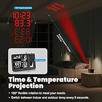 Vista 3 de uzoli Reloj Despertador de Proyección Estación Meteorológica, Reloj Proyector Atómico WWVB con Sensor, Retroiluminación Ajustable, Temperatura