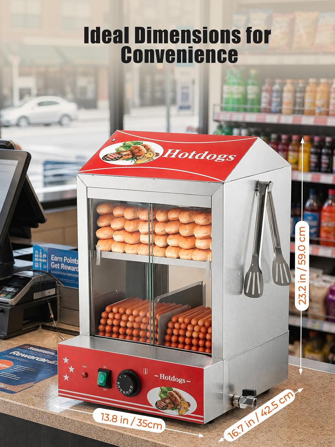 FOHERE Commercial Hot Dog Steamer, 38QT Hot Dog Machine with Bun Warmer