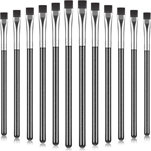 Nuogo 12 piezas de delineador de ojos plano corrector de cejas cepillo definidor plano para cejas cepillo corrector de cerdas sintéticas firme