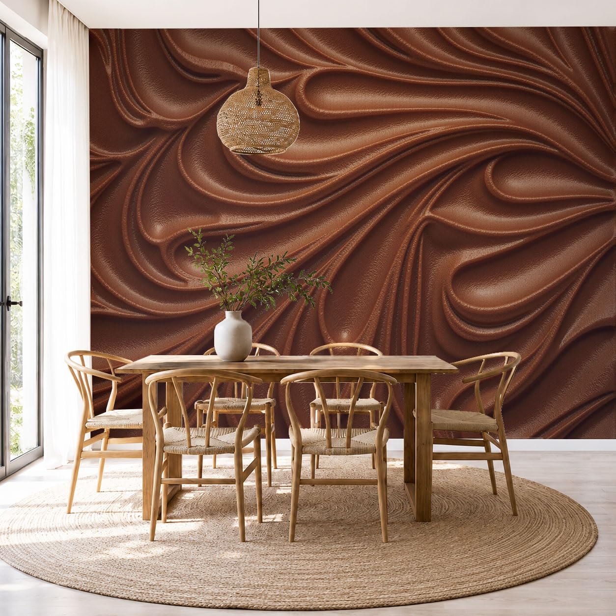 Papier peint panoramique relief baroque brun vortex pour salon et chambre