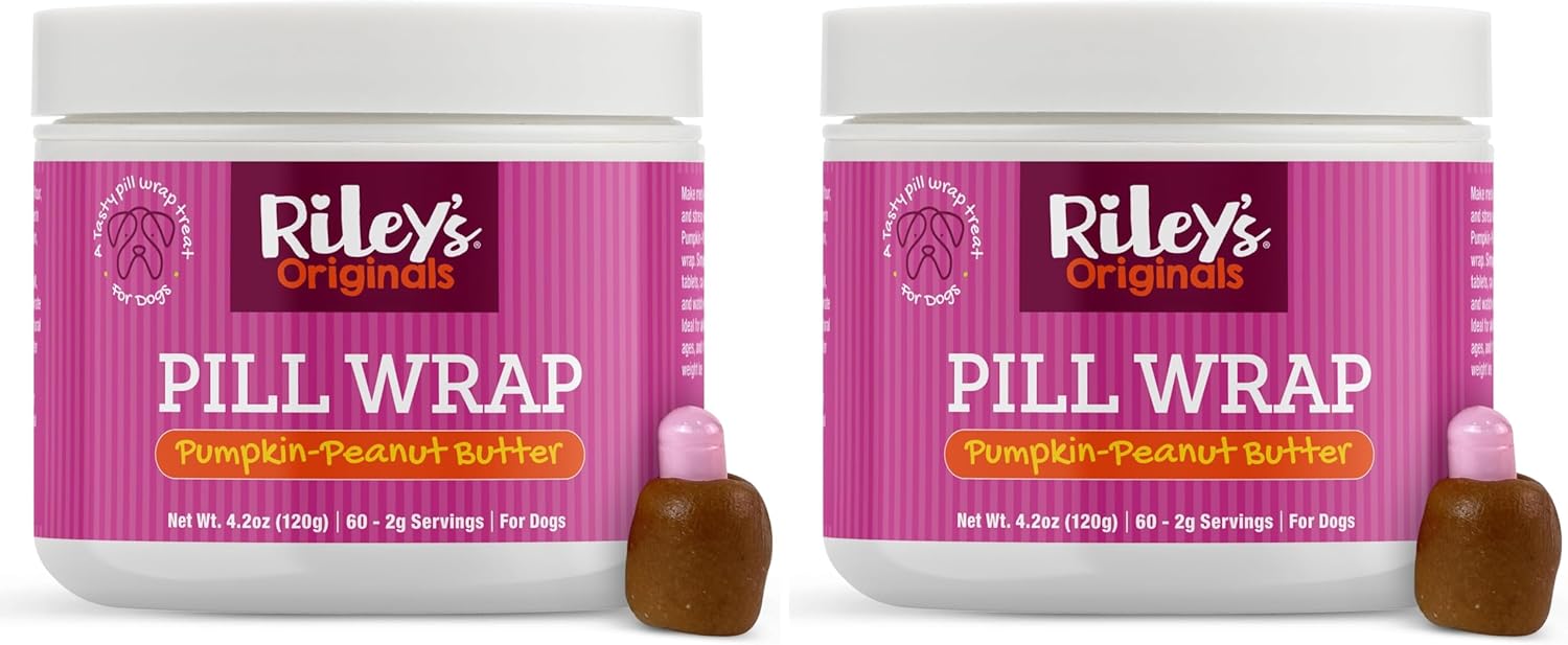 Riley's Pill Wrap for Dogs - Delicious Pumpkin & Peanut Butter Flavored Pill Paste for Dogs - Wrap Pills, Capsules, Tablets in a Pocket or Pouch to Mask The Taste - 4.2 oz (Pack of 2)