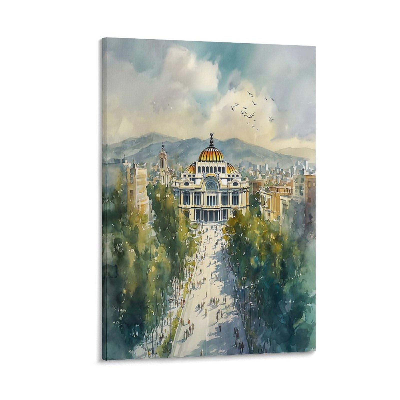 XWYMXZ Mexico City Watercolor 24x36inch(60x90cm) Vintage Travel Poster Watercolor Canvas Art