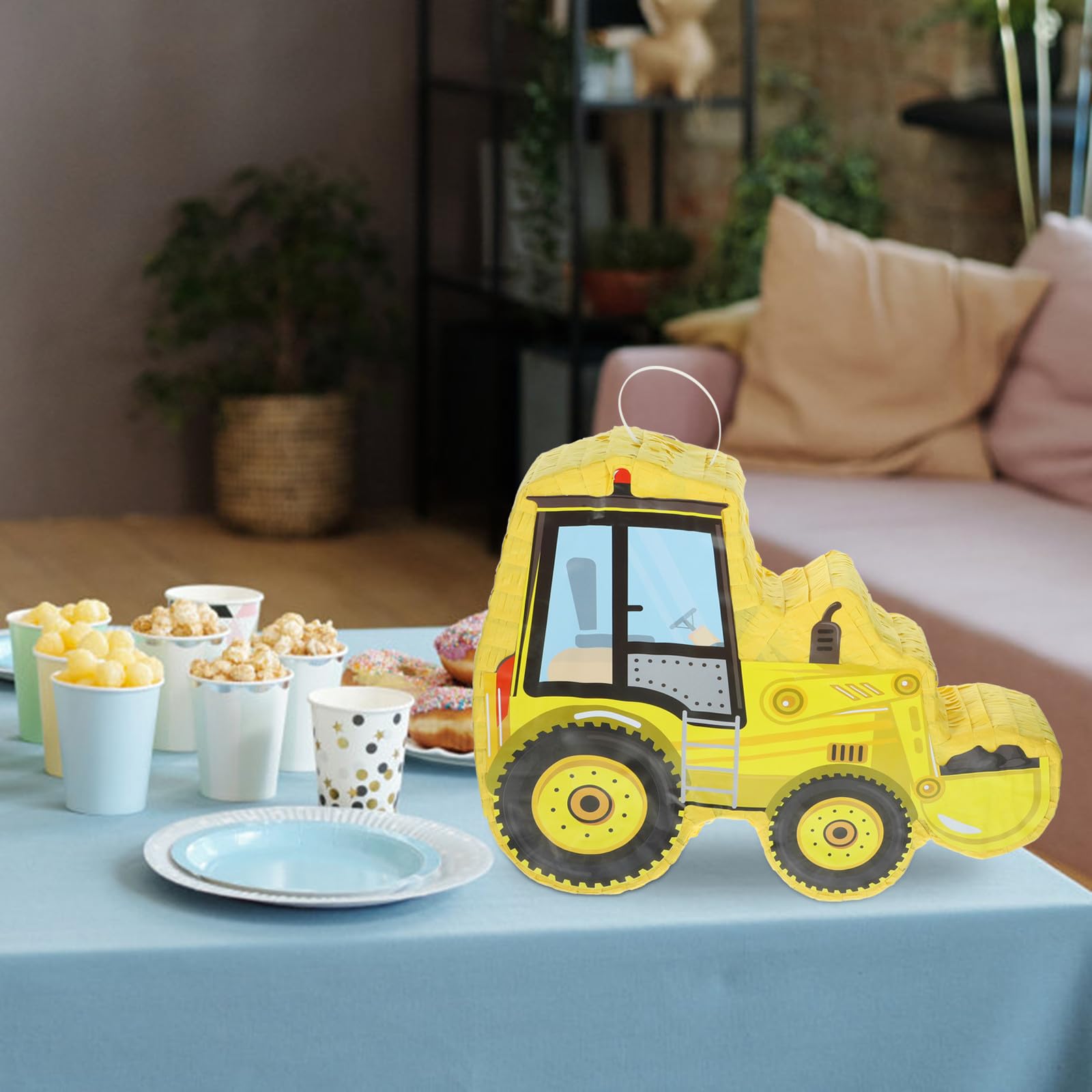 GARVALON Gelbe Bagger Piñata aus Robustem Papier Party Dekoration zum Befüllen mit Süßigkeiten für Mexikanische Fiestas und Kindergeburtstage
