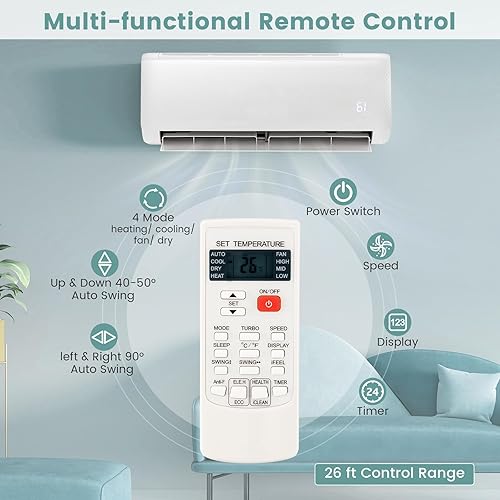 Miniatura 4 de ARLIME Aire acondicionado dividido de 12000 BTU, aire acondicionado de bajo consumo 21 SEER con control remoto, habitaciones de enfriamiento de
