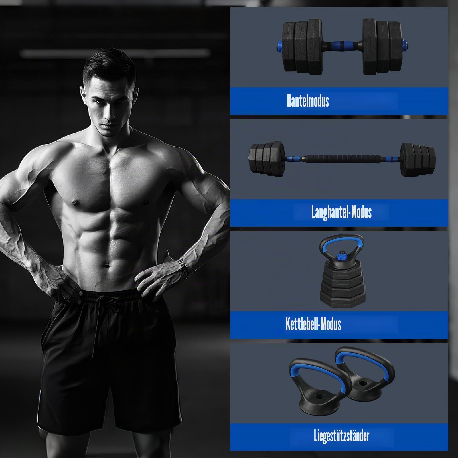 Hantelset 10-40 KG 4 in 1 mit Kurzhantel, Langhantel und Kettlebell