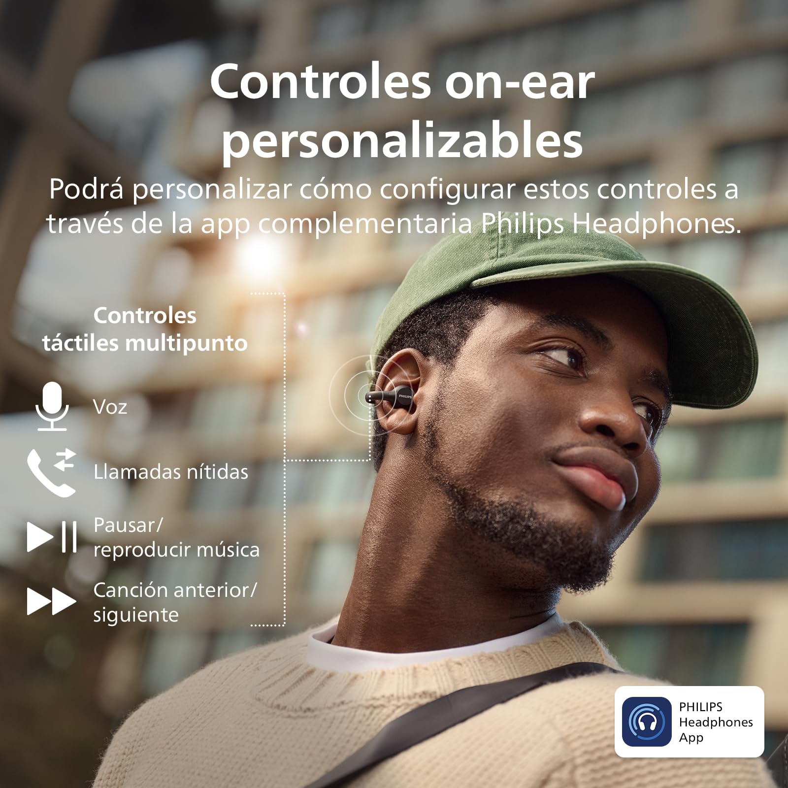 Philips TAQ2000BK Auriculares open ear tipo piercing Bluetooth multipunto True Wireless - 28 horas de reproducción, Estuche de bolsillo, Llamadas nítidas, Para desplazamientos y entrenamientos - Negro