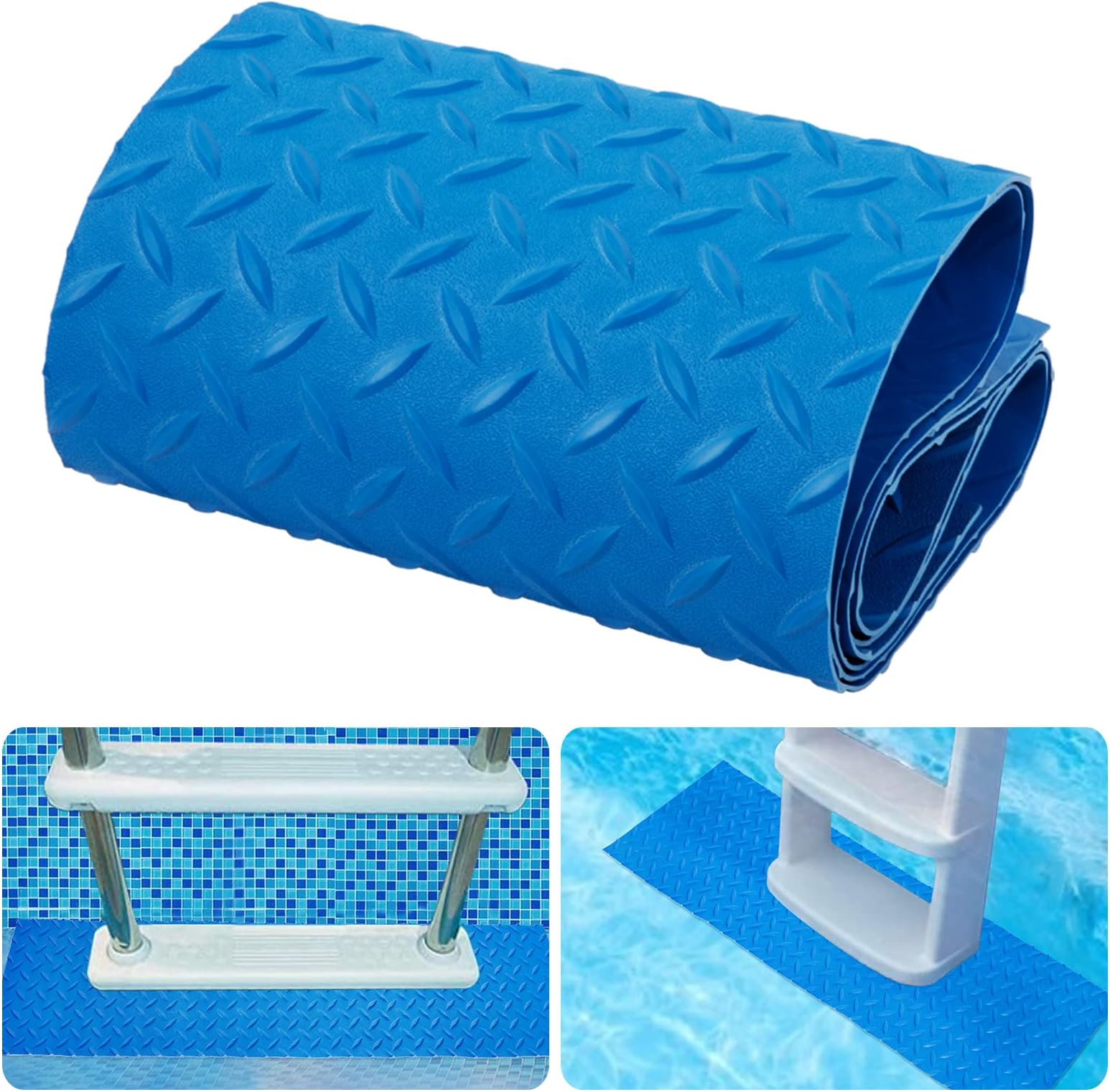 Swimming Pool Ladder Step Mat - 35.4 * 9in Non-Slip Texture Pad for In-ground or Above-Ground Pools, 2.5mm Thickness Vinyl Stairs Stability Cushion Protector 2Pcs