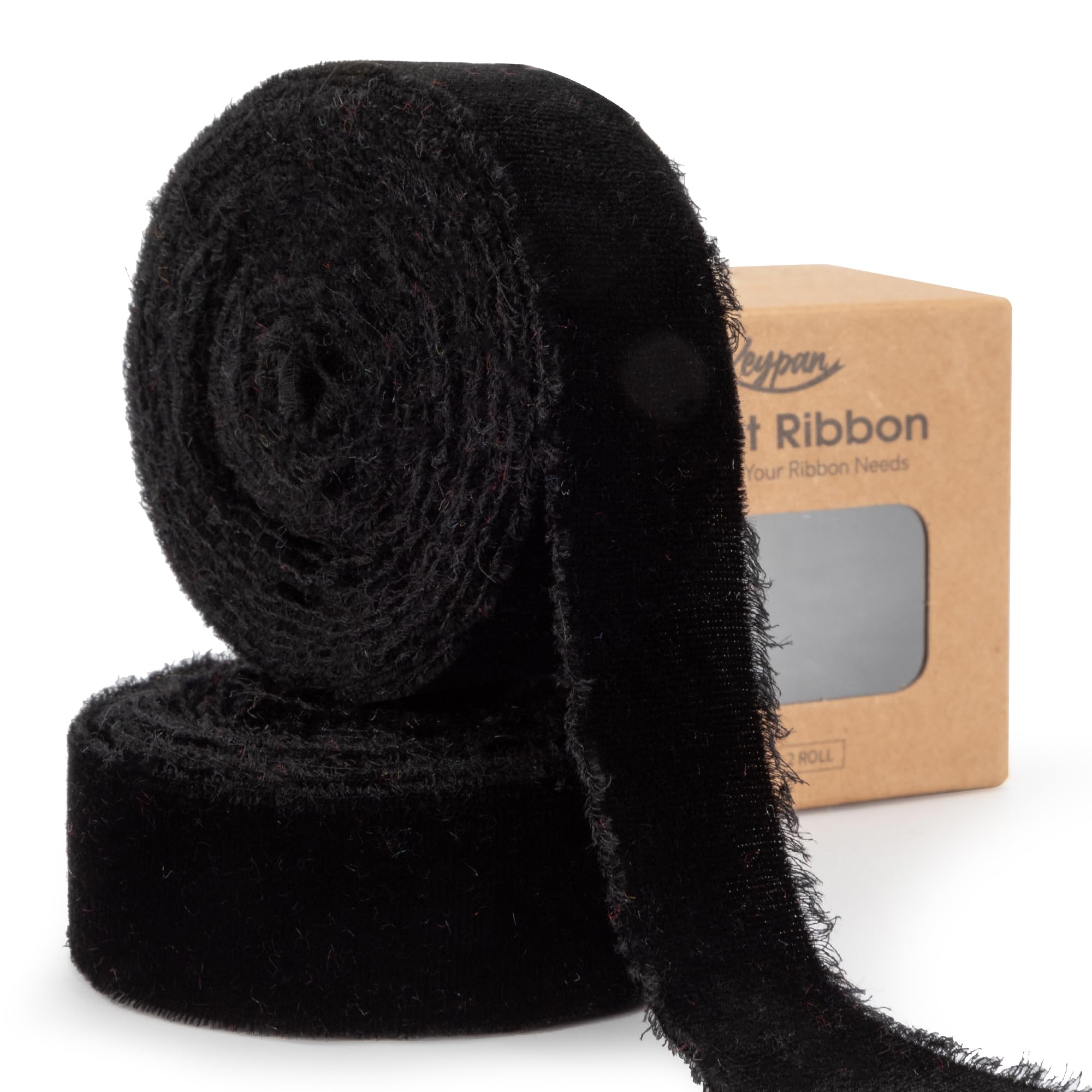 Keypan Black Velvet Ribbon 1 Inch x 6 Yd Handmade Frayed Vintage Thin Ribbons for Christmas Tree Home Decor Wreath Craft Ornaments Gift Tags Wrapping
