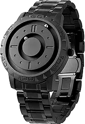 Relógios masculinos magnéticos 3D PVD, relógio de quartzo suíço, impermeável, pulseira de aço de resina/couro, mostrador preto