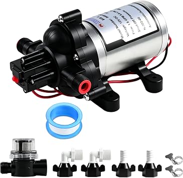 8000-543-238 12V DC Self-Priming Diaphragm Pump,100PSI 1.8GPM High Pressure Water Pump,Auto Pressure Switch,Dry Run Protection,for RV,Marine, Agricultural Spraying & Fluid Transfer