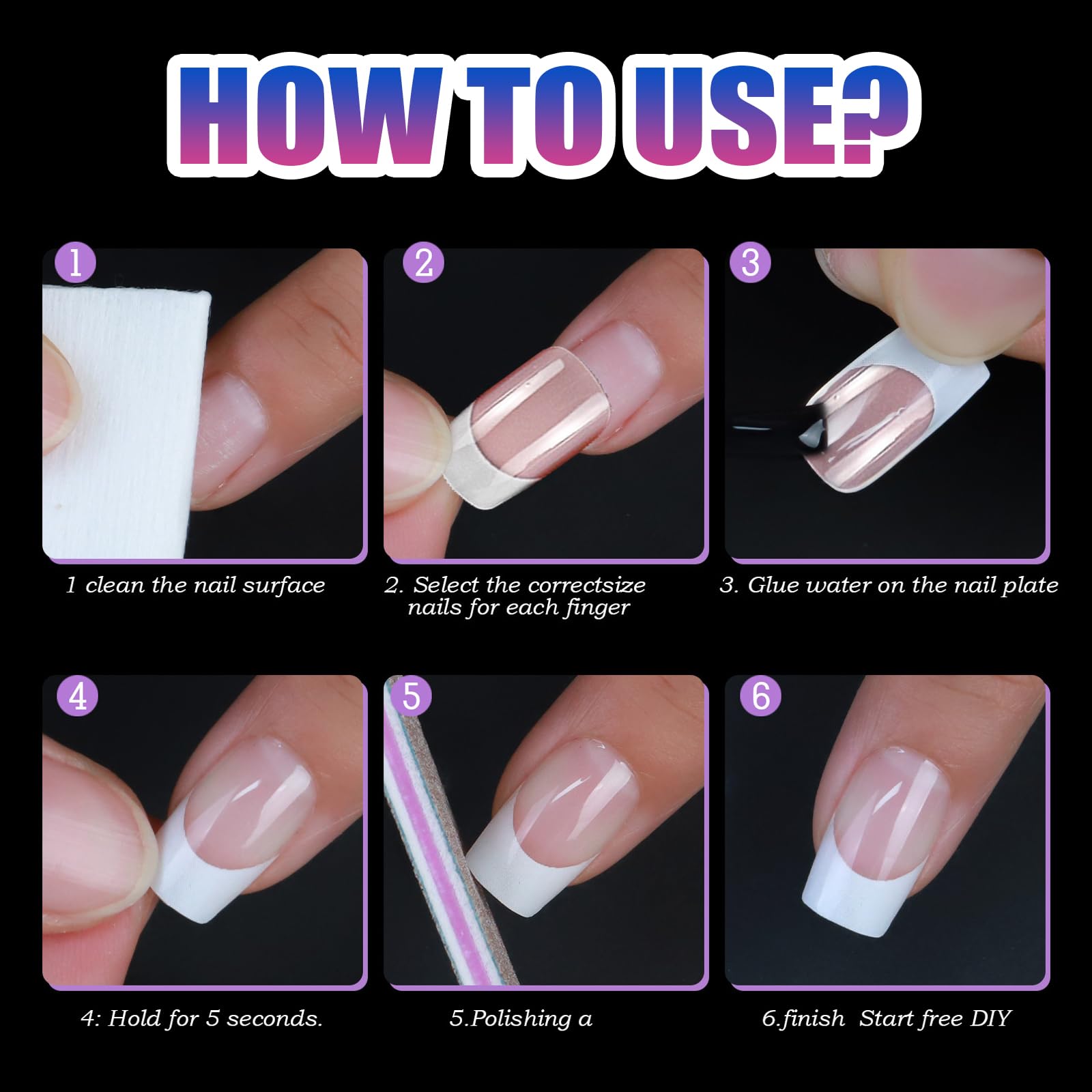 JSTHHTT 120 Pcs French False Nails, 120 Pcs False Toenail, Square Press On Nails, White Tip French False Nail, 10 Sizes - Image 4