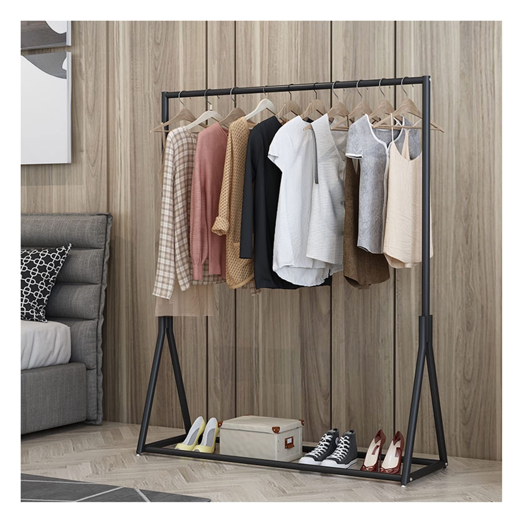 Schuhbank, Garderobenständer, Kleiderbügel, Metall, robuste Kleiderstange, kommerzieller Kleiderständer, stehender Kleiderständer zum Aufhängen von Kleidung, hängende Kleiderstange für Eing Küche, Haushalt & Wohnen