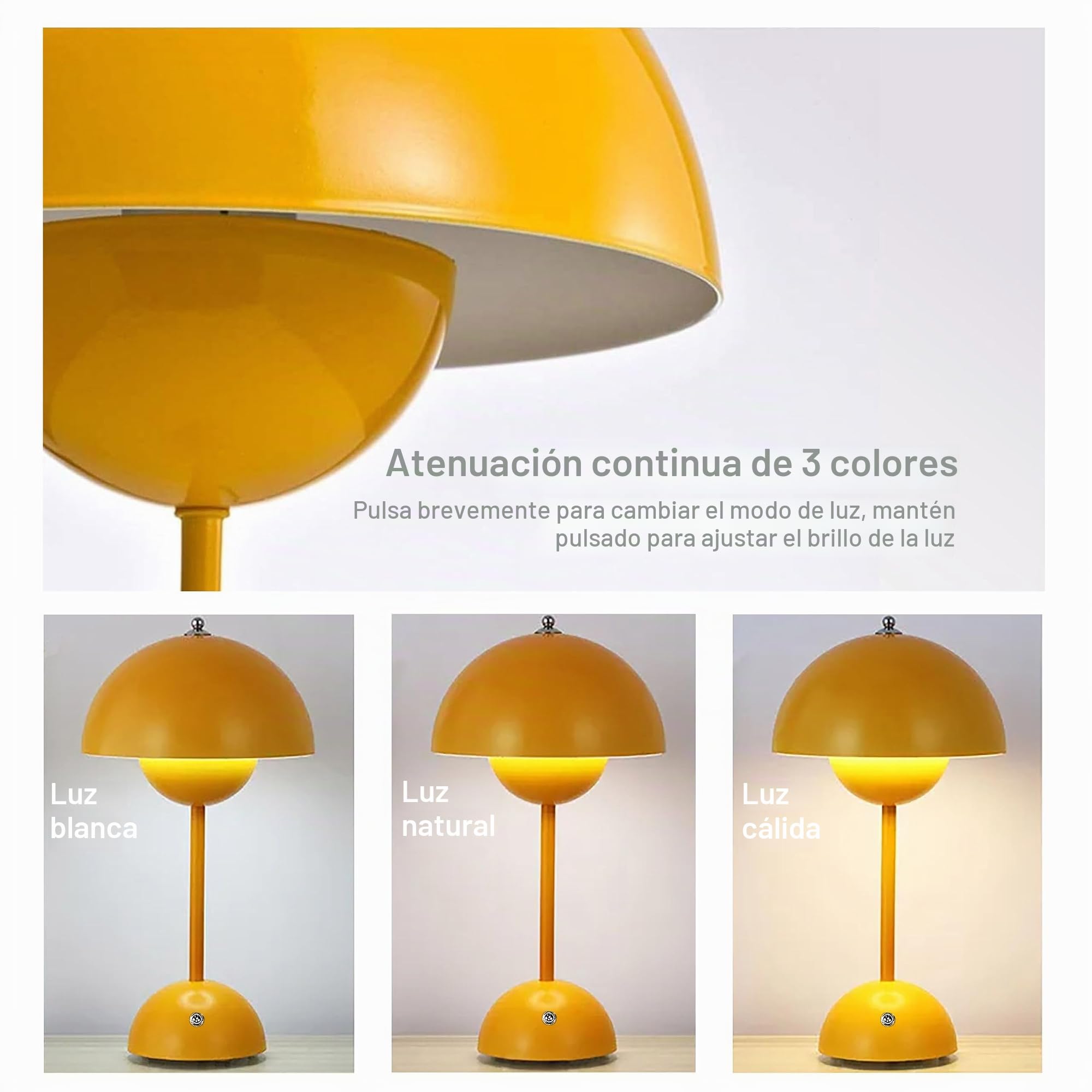 Luxio Lámpara de mesa LED Milan con forma de seta, inalámbrica, recargable de 5000 mAh, color verde, intensidad regulable y 3 temperaturas de color. IP44. Cable USB y enchufe UE incluidos.