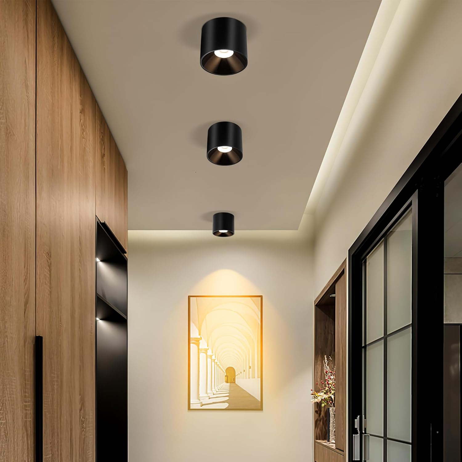 Ceiling Light Fixture, Flush Mount Dimmable Ceiling Lights, Modern LED Cylinder Ceiling Light Spot Lights Indoor for Living Room Hallway Entryway Kitchen, Black, 3 Pack