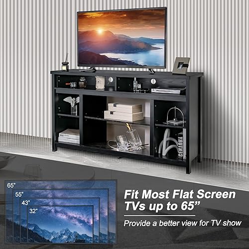 Miniatura 6 de Tangkula Soporte de TV para televisores de hasta 65 pulgadas, mesa de consola multimedia con estante ajustable y agujeros de gestión de cables,