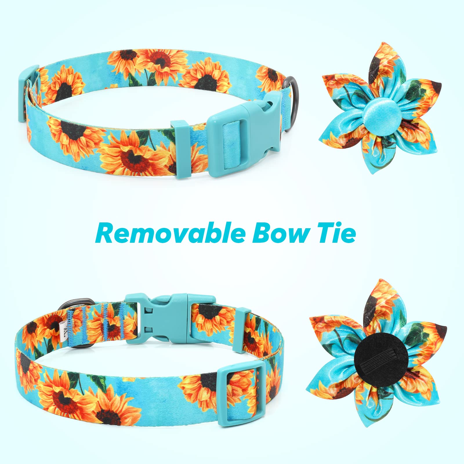 Boy Dog Collar Fancy Floral Boy Dog Collar With Sunflower Bowtie Dog Collar For Cute Boy Male Cats Dogs Spring Summer Dog Collar For Small Medium Large Dogs for Your Fur Baby - Image 3