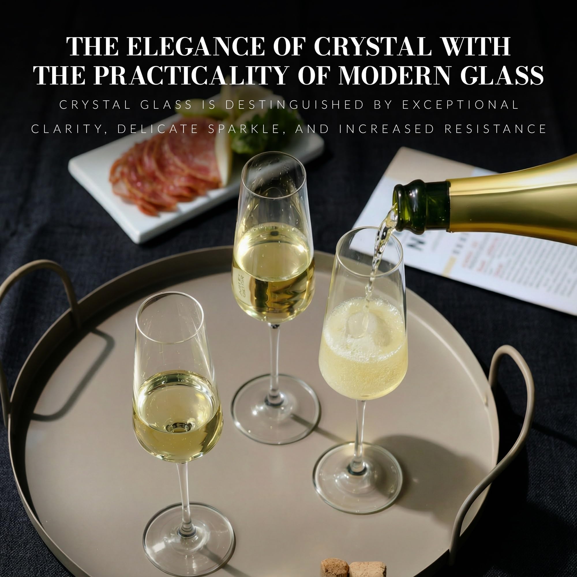 KROSNO Champagnerflöte aus Kristall, 6 Stück, 173 ml, Avantgarde-Kollektion, perfekt für Zuhause, Restaurants und Partys, spülmaschinenfest