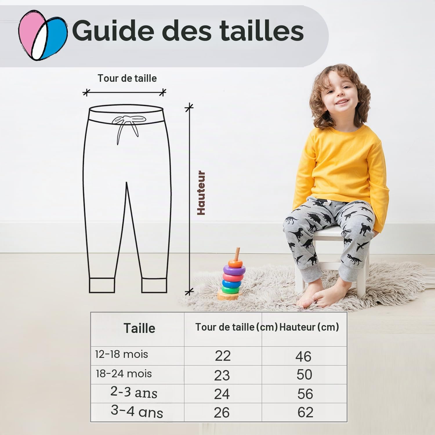 Lovjoy Pantalon de Jogging Bébés Jeunes Enfants - Lot de 3 ou 5 Couleurs - 1-4 Ans - Qualité Confort 100% Coton Robuste - Ceinture Elastiquée + Cordon Réglable