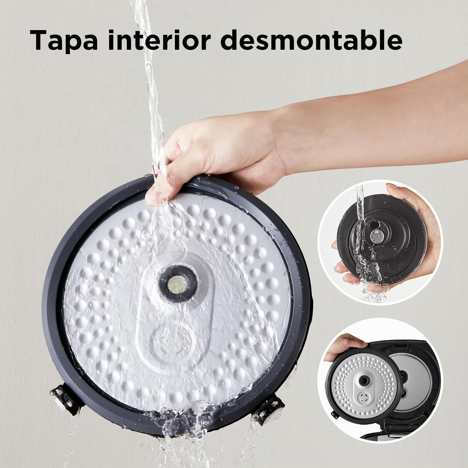 Midea Olla Arrocera Multifuncional con Vaporera (10 Tazas, 1,8 Litros) 11 Funciones Multicocción, Pantalla LED, Calentador, Temporizador, Olla Interior Extraíble Antiadherente (Negro)