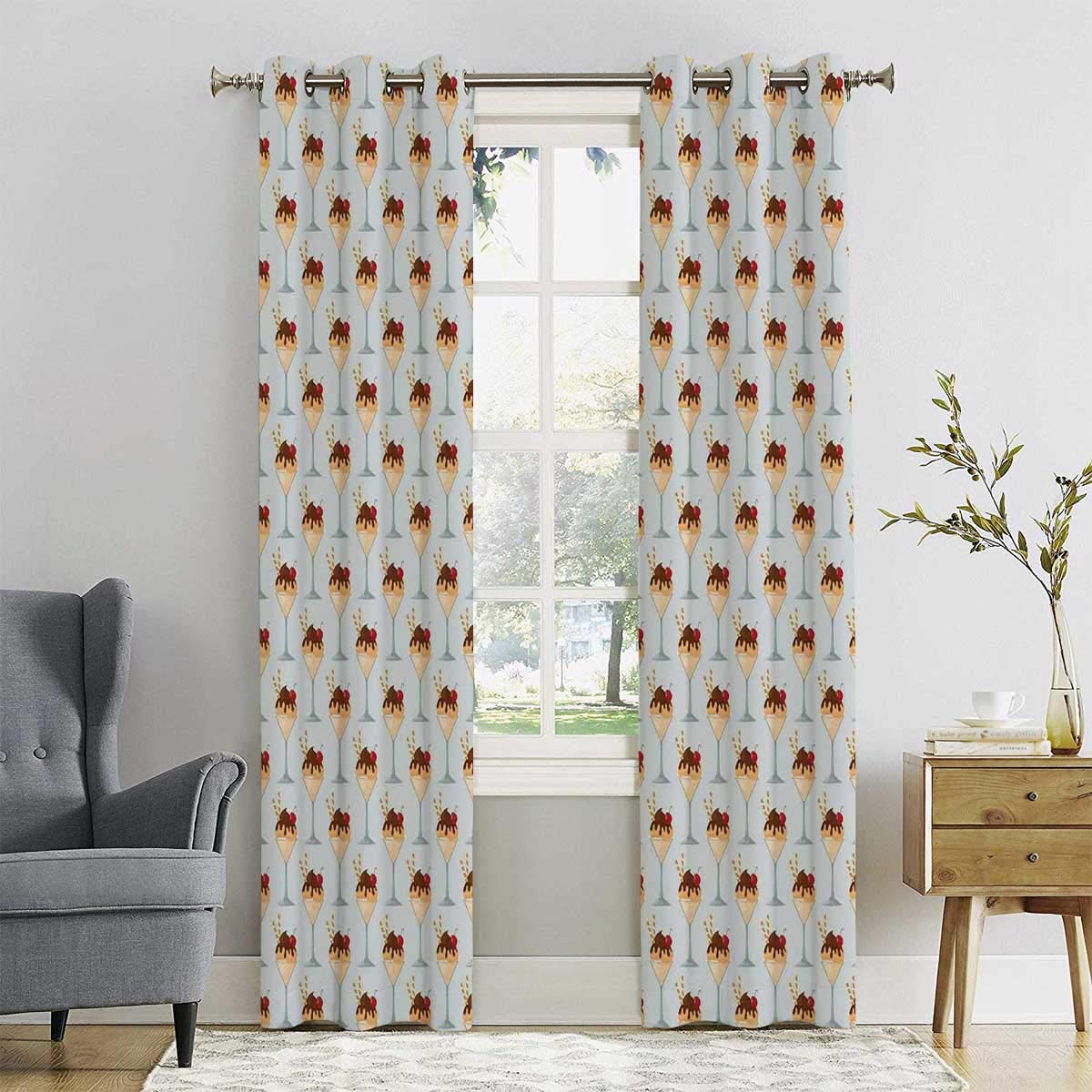 HELLOLEON 100% Blackout Lining Curtain Cream with Cherry Biscuit Full Shading Treatment Kitchen Insulation Curtain W52 x L54 Inch