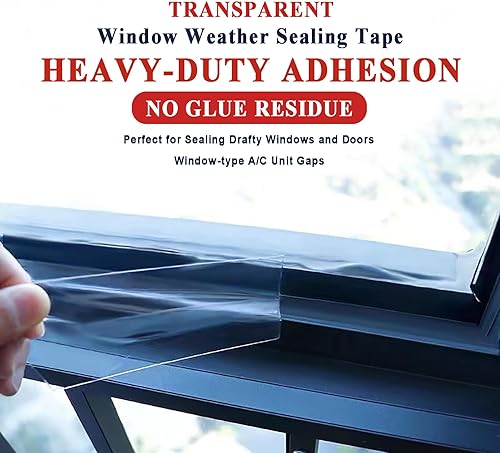 Miniatura 3 de Sello transparente para ventana, 2 pulgadas x 29.5 pies, kit de sellado de ventana de CA de invierno sin ensuciar, cinta aislante de CA para ventana