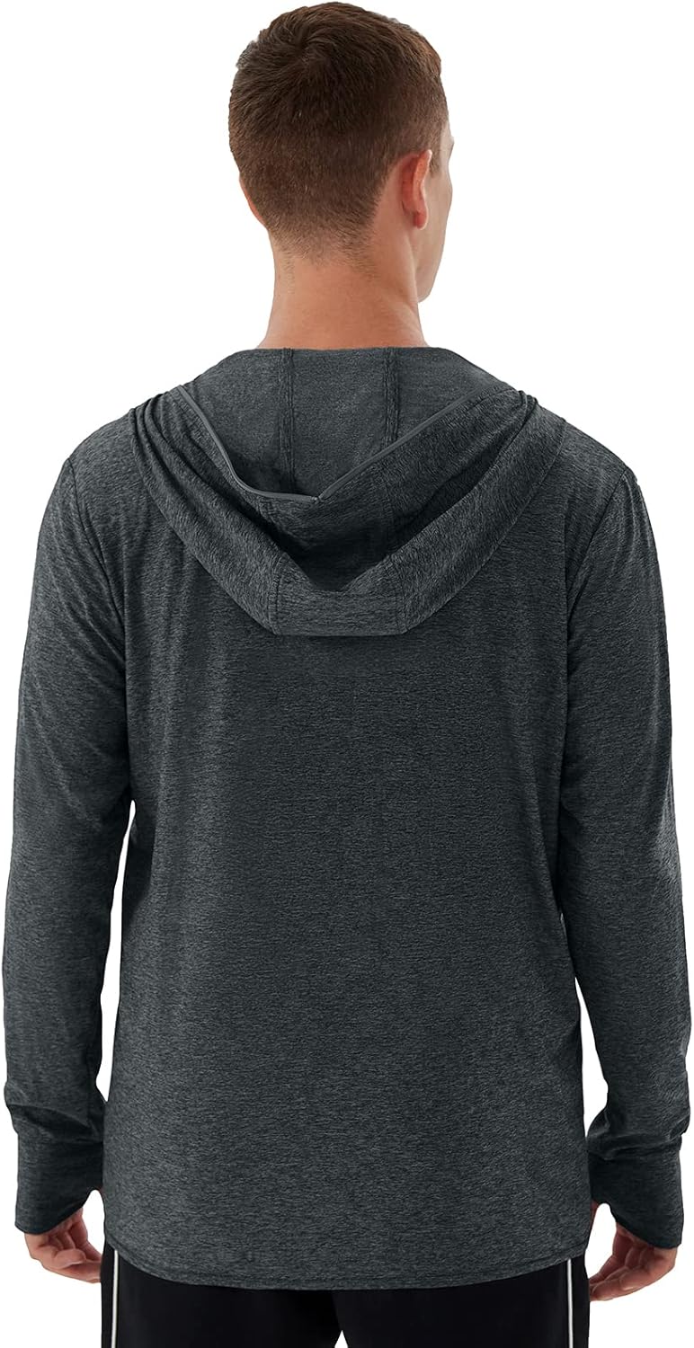 Corna Men's Lightweight Hoodie, Sun Protection Full Zip Hooded Jackets with Thumb Holes - Image 2