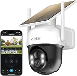aosu 2K/3MP WiFi Security Camera Outdoor Wireless, Solar Outdoor Camera, Home Surveillance with Panoramic PTZ, Automatic Tracking, Colour Night Vision, Light&Sound Alarm, 2-Way Audio, 2.4 GHz - 1