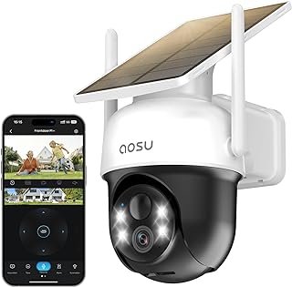aosu 2K Outdoor Surveillance Camera Solar Battery 3MP [360° PTZ Panorama, Integrated Solar Panel] Wireless PIR Motion Dete…