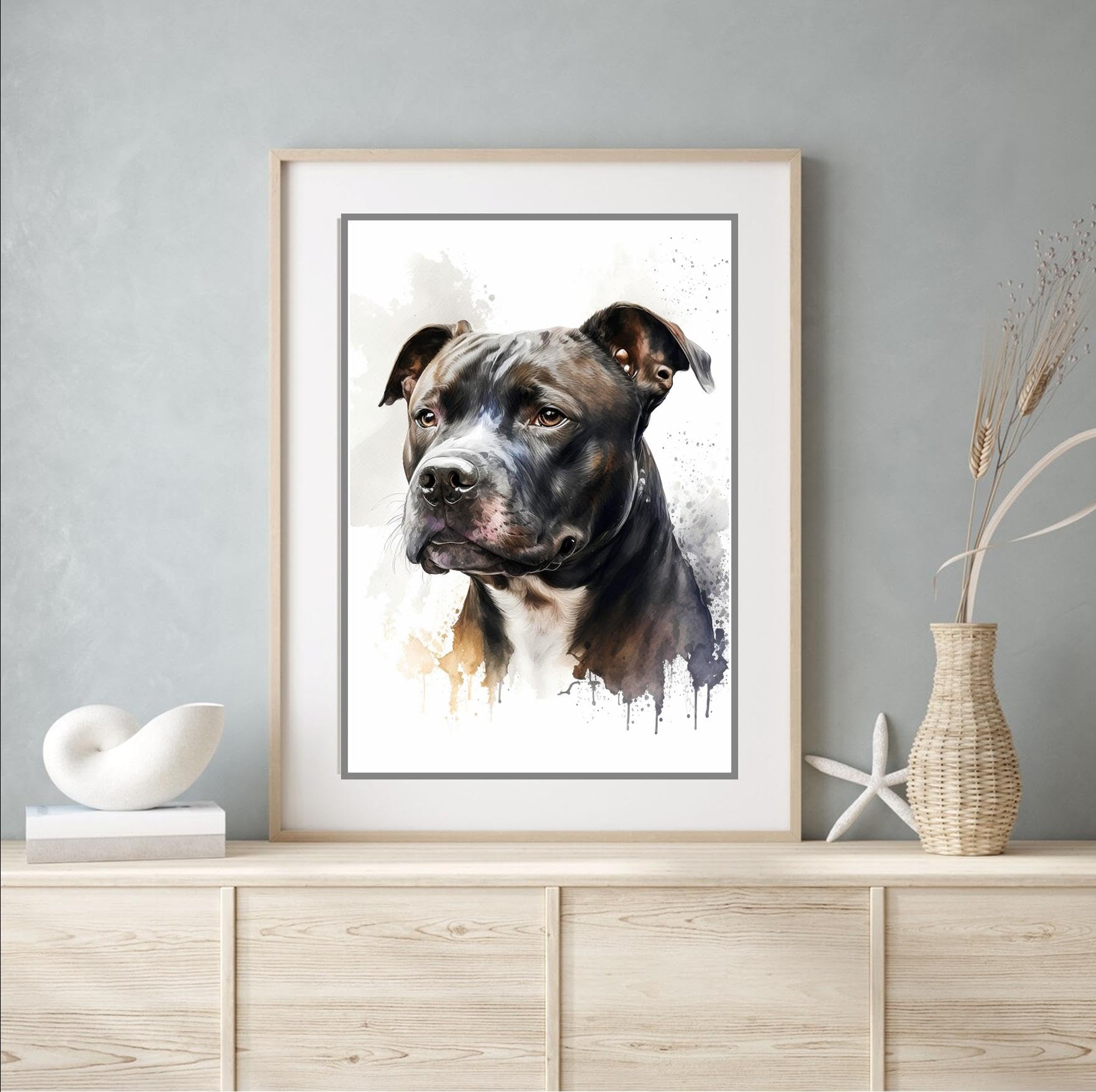 Multi Beauitiful Vivid Fine Art Print Of A Staffordshire Bull Terrier (2) (A4 Print Only)