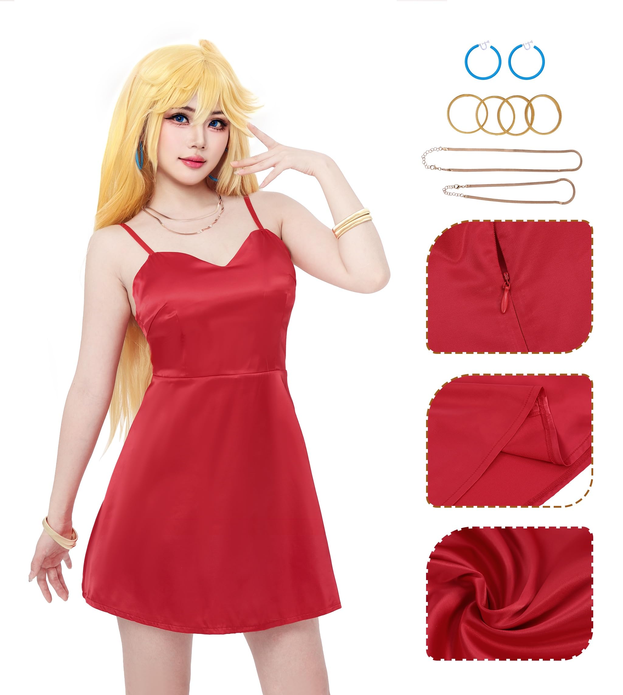 DAZCOS Women Angel Cosplay Costume Red Dress Full Set Outfit for Christmas