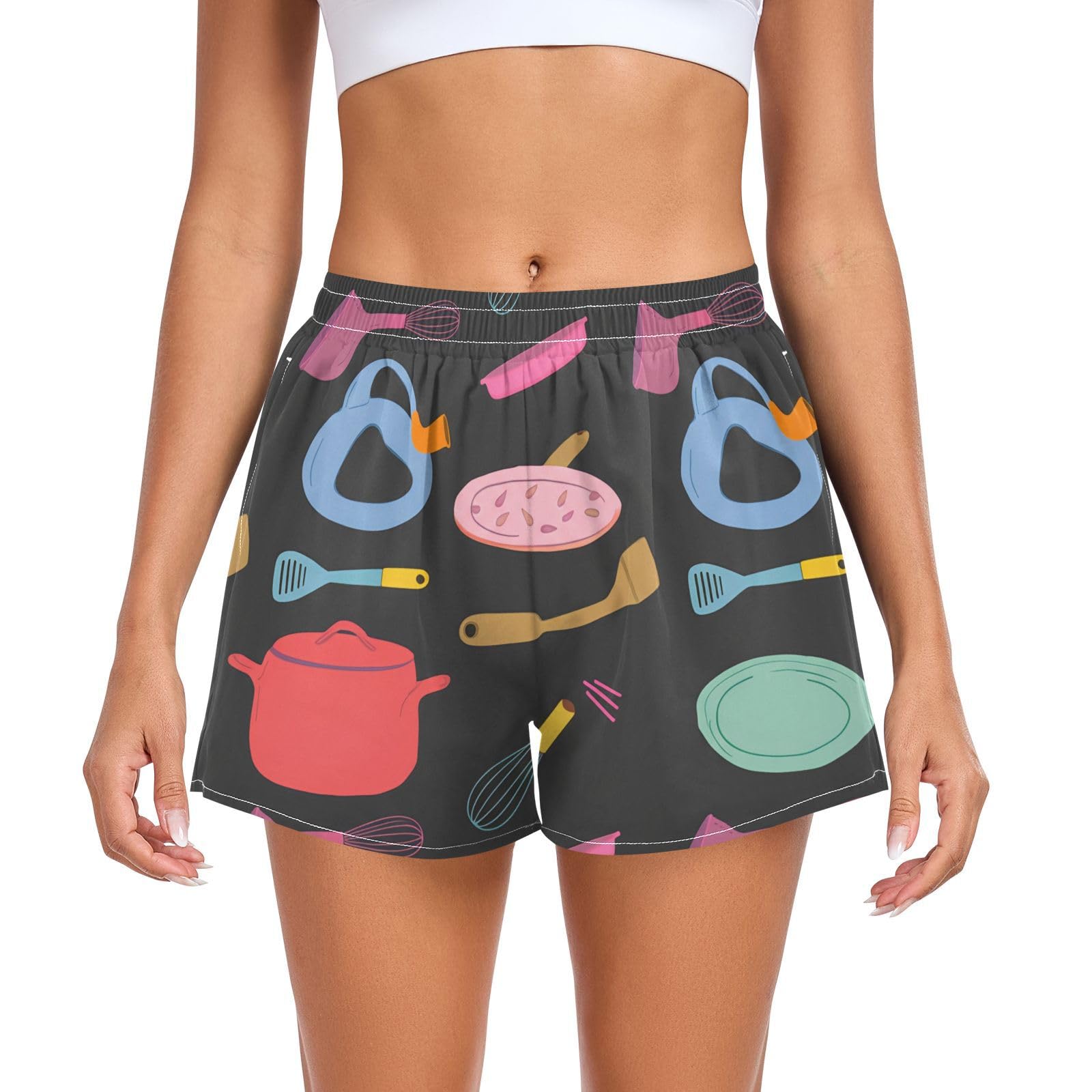 UMIRIKO Women Athletic Shorts Kitchen Utensils Cookware Whisks Running Shorts for Women 2XL 202c1219