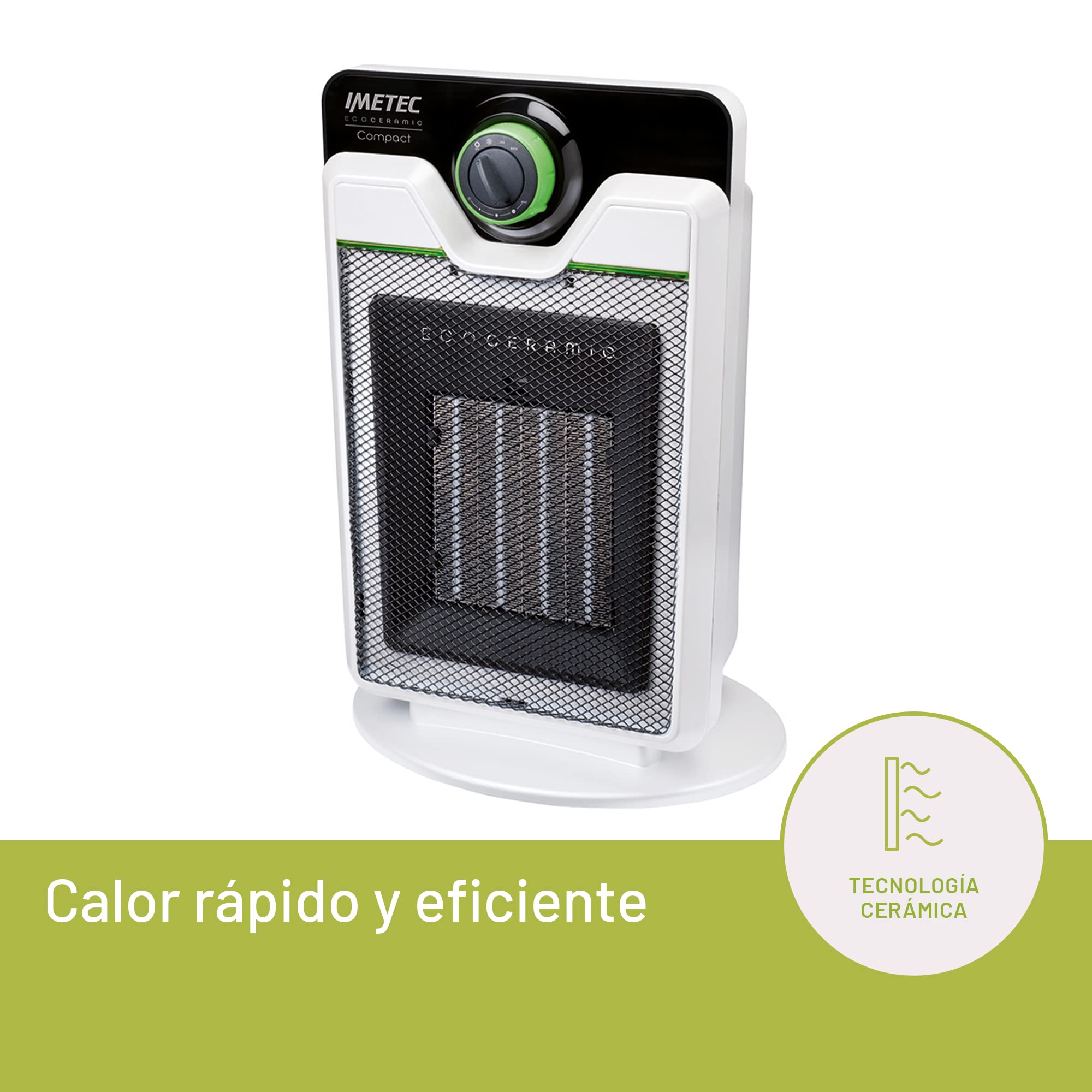 Imetec Eco Ceramic Compact, Calefactor con Tecnologia Eco Ceramica para un Bajo Consumo, 2200 W, 3 Niveles de Temperatura, Compacto y Silencioso, Filtro de Polvo, Sistema de Seguridad