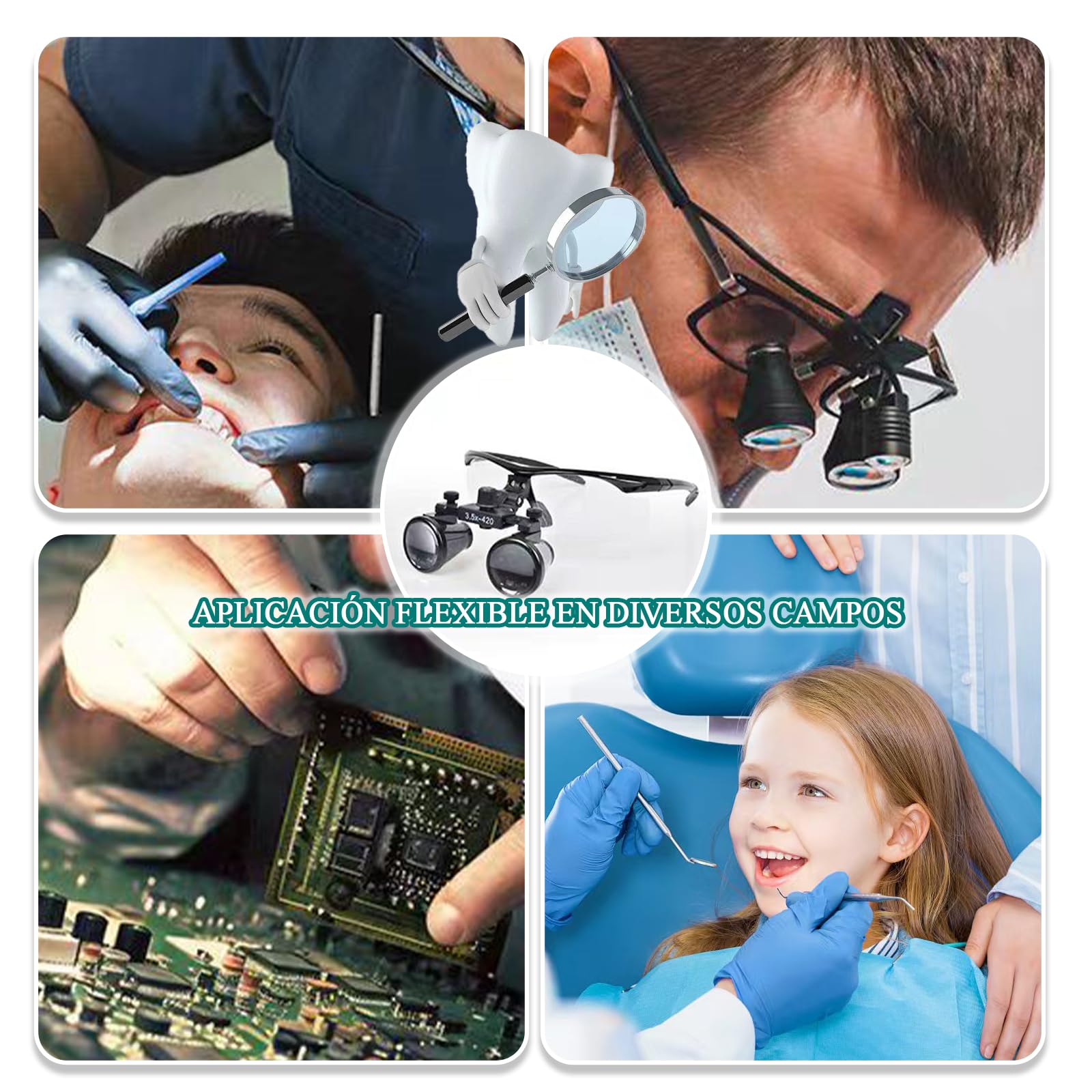 Gafas Aumento Dentista 3.5X Lupa Dental Profesional con Luz LED Distancia Interpupilar Ajustable 50-60 mm