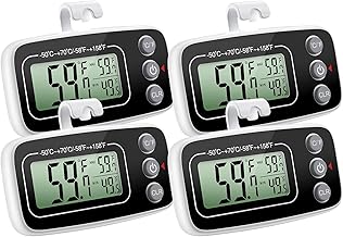 KeeKit Refrigerator Thermometer, 4 Pack Digital Freezer Thermometer, Upgraded Fridge Thermometer with Large LCD Display, Magnetic, Max/Min Record Function for Kitchen, Home, Restaurants - Black