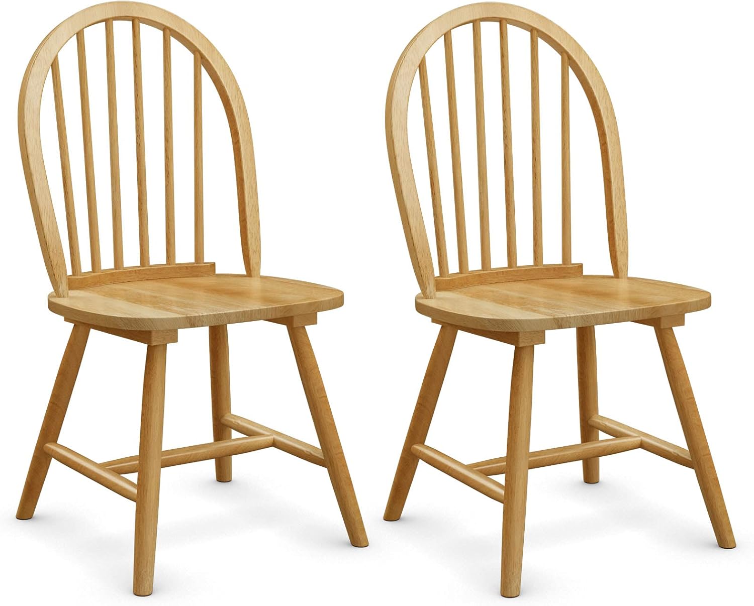 Classic Windsor-Style Natural Wood Spindleback Side Chair Set of 2