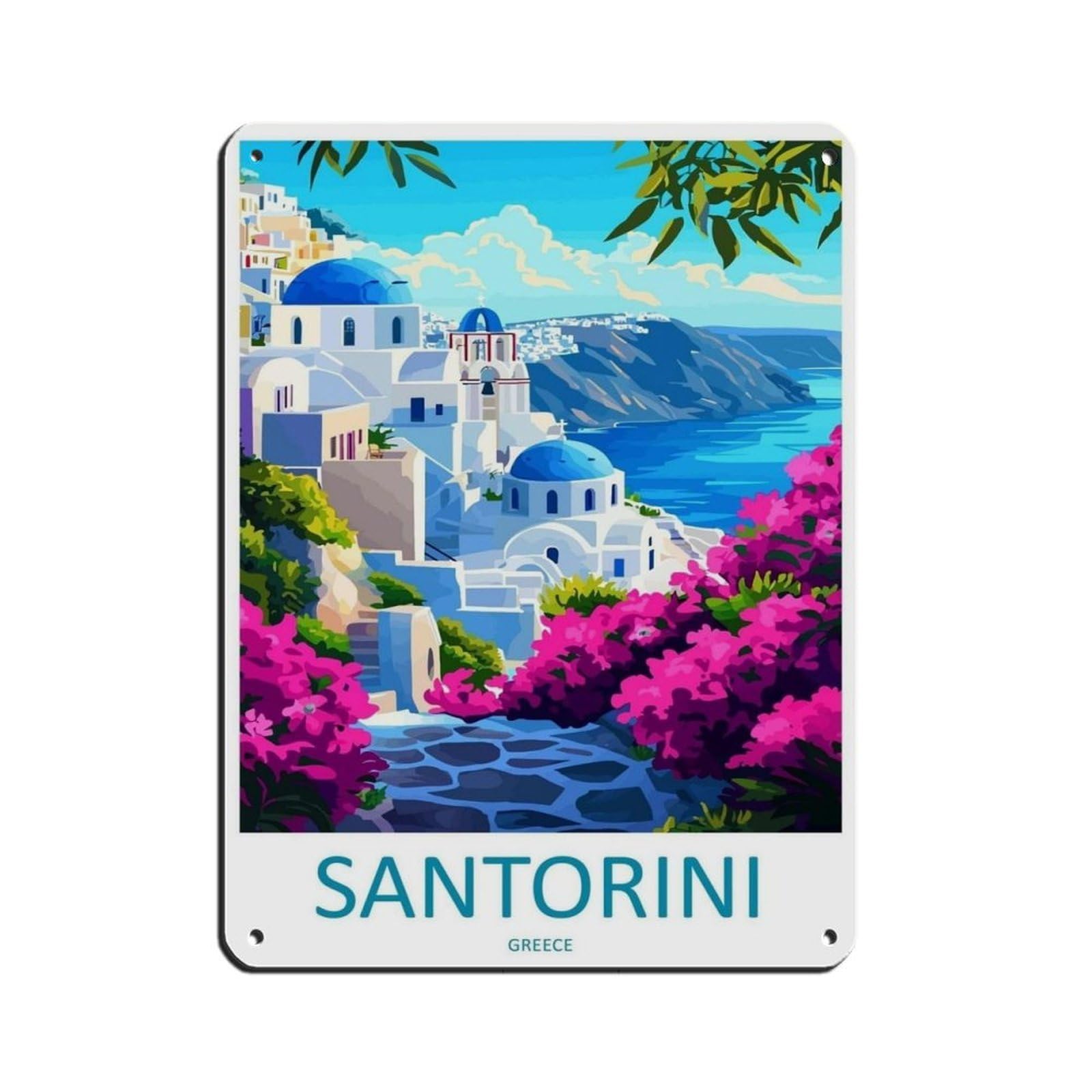 Santorini Travel Santorini Art Greece Island Poster Retro Poster Metal Tin Sign Chic Art Retro Iron Painting Bar People Cave Cafe Family Garage Poster Wall Decoration 12x16inch(30x40cm)