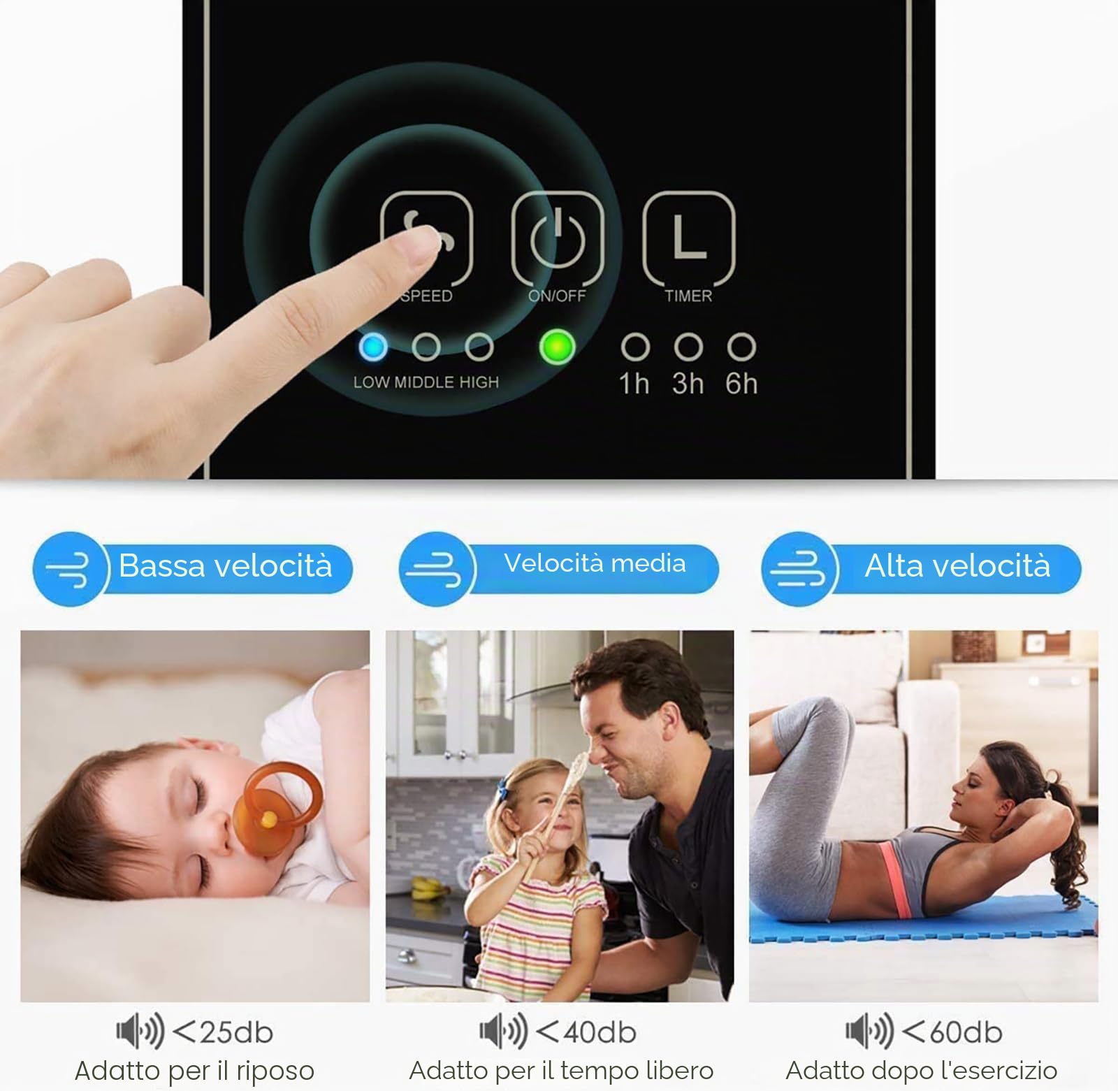 Condizionatore d'aria portatile, raffreddatore d'aria evaporativo con 3 velocità, USB Touch condizionatore d'aria personale con temporizzazione 1/3/6H, mini ventola di raffreddamento da tavolo per