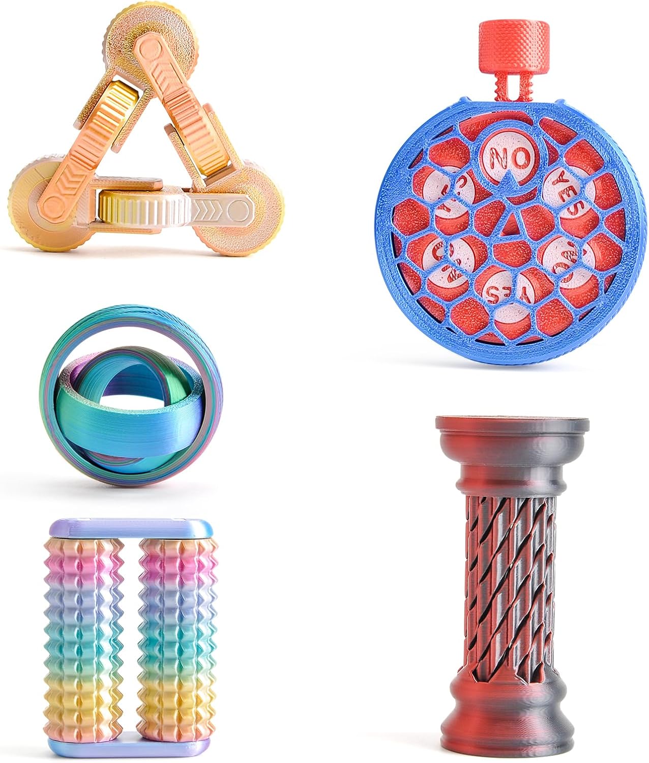 3D-Printed Fidget Toys: Sensory Stress-Relief Desk Toys for Anxiety, Focus Training for Kids & Adults, Pocket-Sized for Office, School, Travel（5pcs）