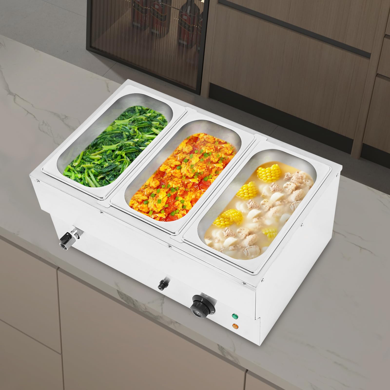 Gastronorm Bain Marie, 3 x 7 l, 850 W, scaldavivande caldo, in acciaio inox, gamma di temperatura 30 – 85 °C, contenitore professionale per ristoranti, mense