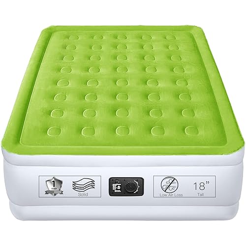YENING Queen Size Air Mattress with Built in Pump 18 Inch Inflatable Bed Heavy Duty Blow up Matress Camping Airbed with Storage Bag