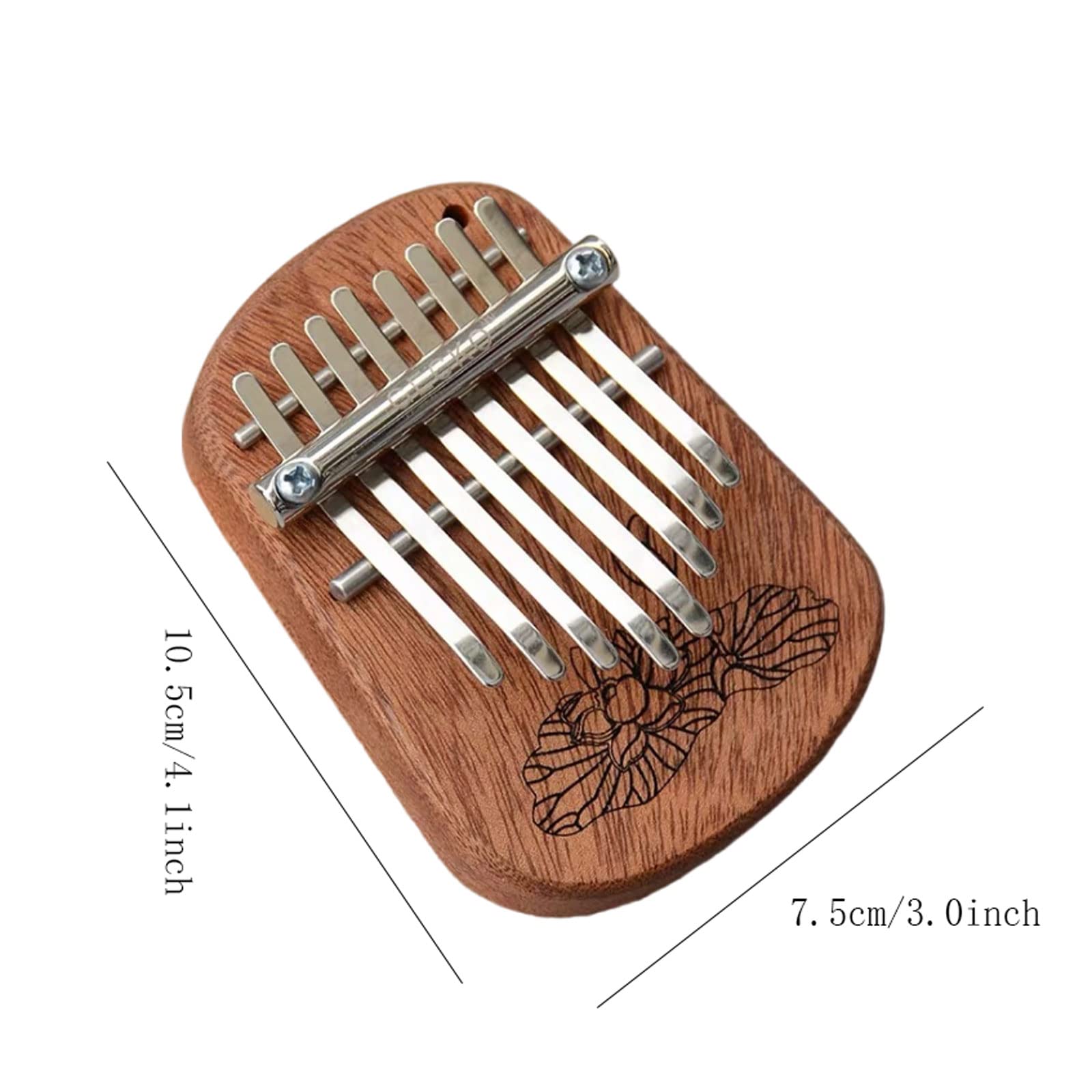 Exquisiter Klang Manuelles Klavier, Mini-Finger-Daumenklavier mit 8 Tasten, graviert mit wunderschönen Lotus-Mustern, Geschenk für Anfänger (Größe: 7,5 x 10,5 cm) Einfach zu Spielen