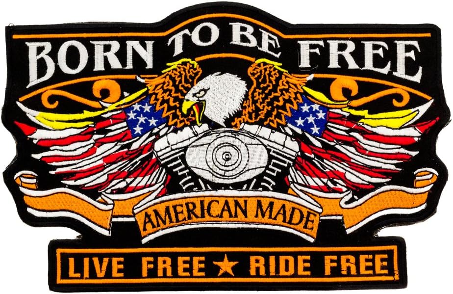 Born to BE Free Eagle Live Free Ride Free Iron On Center Patch for Motorcycle Rider or Bikers Veteran Vest