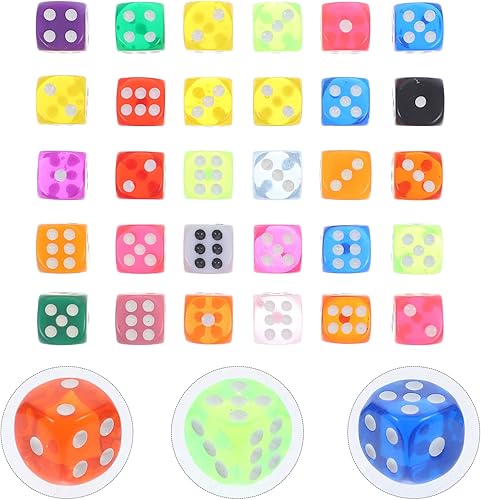 Miniatura 5 de Juego de 30 dados de 6 caras de resina translúcidos de colores para bar, KTV, club, entretenimiento, mesa, juegos de mesa, matemáticas, enseñanza,