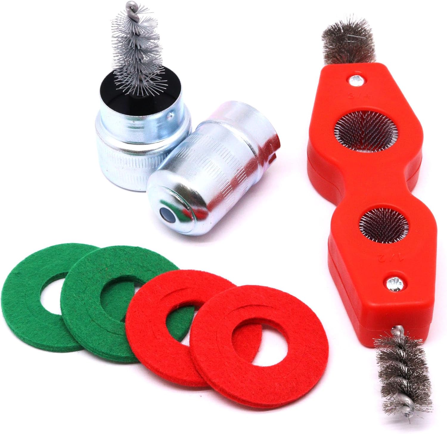 Battery Terminal Cleaner Kit, Battery Terminals Brush & 4 in 1 Copper Tubing Brush Plus 4 pcs Batterys Terminal Anti-Corrosion Fiber Washers (2 Red & 2 Green)