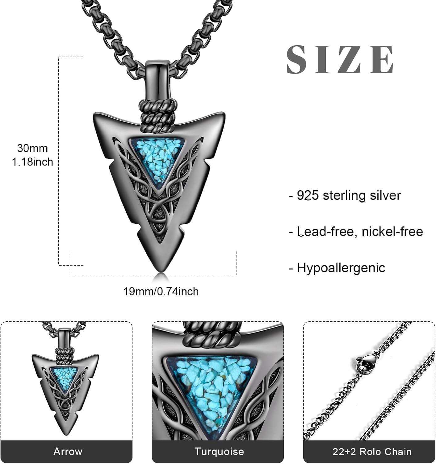 Arrowhead Necklace 925 Sterling Silver Arrow Pendant Necklace Jewelry Gifts for Men Women - Image 4