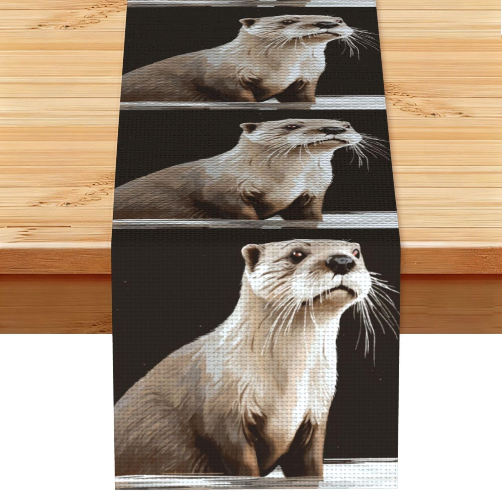 Otter Table Runner 13 x 72 Inches Long, Cotton Linen Table Runners for Kitchen Dining Table Decoration - Washable Tablecloth Modern Tablerunner for Home Party Decor